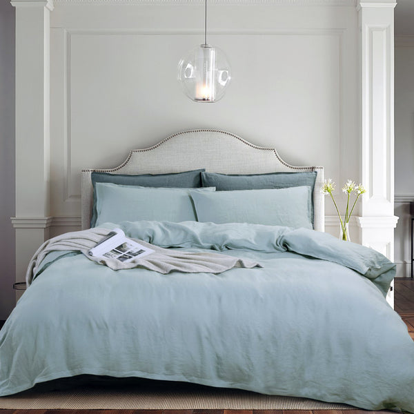 Soft Aqua Linen Duvet Cover Set