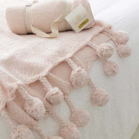 Pom-Pom Cotton Pink Throw