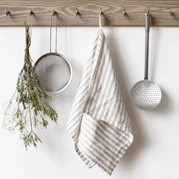 Natural White Stripes Linen Kitchen Towel