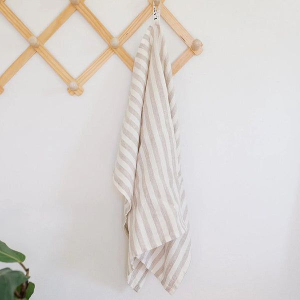 Natural White Stripes Linen Kitchen Towel