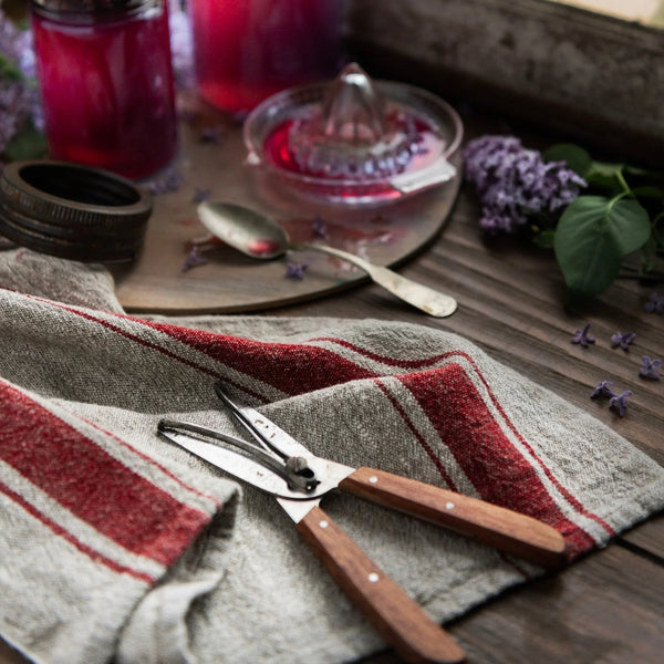 Red Stripe Vintage Linen Kitchen Towel