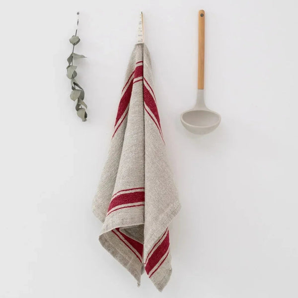 Red Stripe Vintage Linen Kitchen Towel