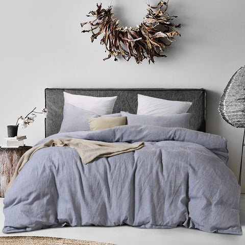 Blue Heather Linen Duvet Cover Set