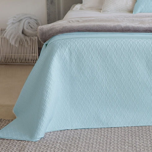 Diamond Misty Blue Cotton Coverlet Set